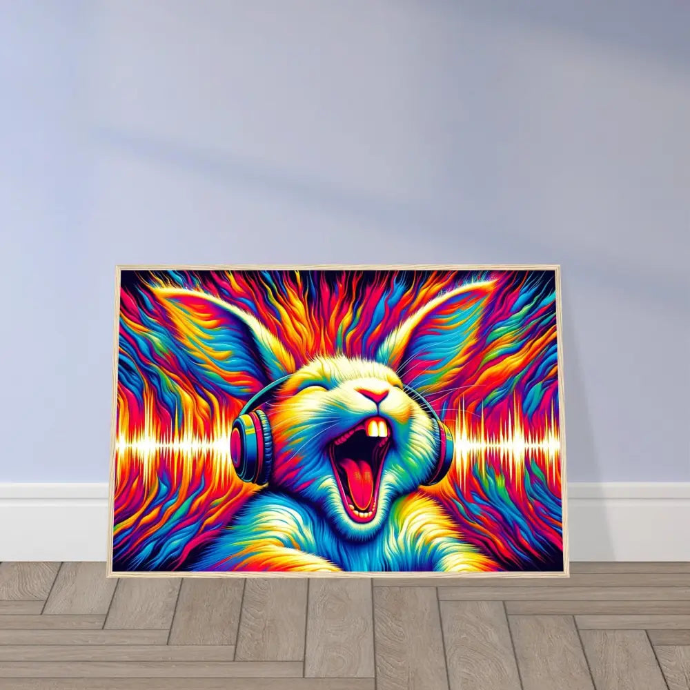Colorful rabbit art print framed poster Sonic Scream Psycho Cottontail Quartet PixiOnyx