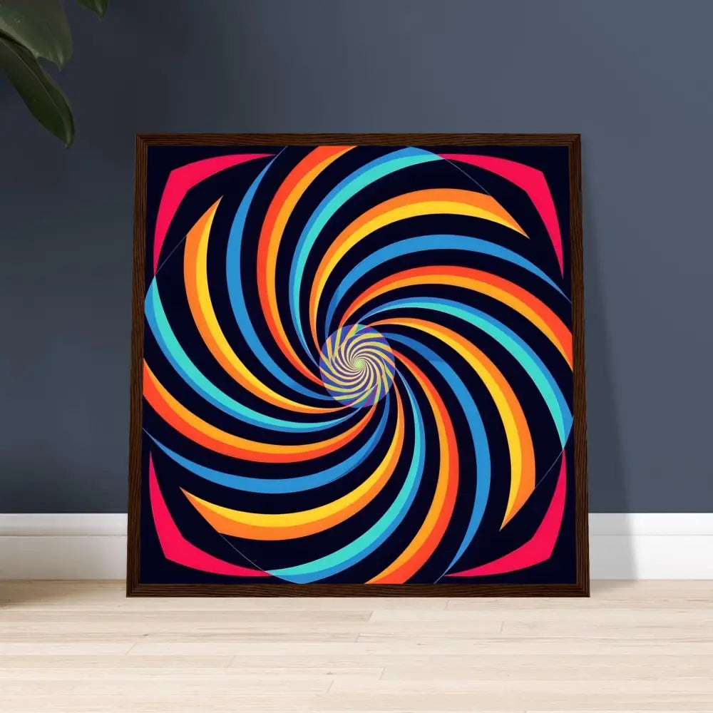 Framed colorful spiral artwork displayed in PixiOnyx Urban Geometry Spirograph Swirl poster