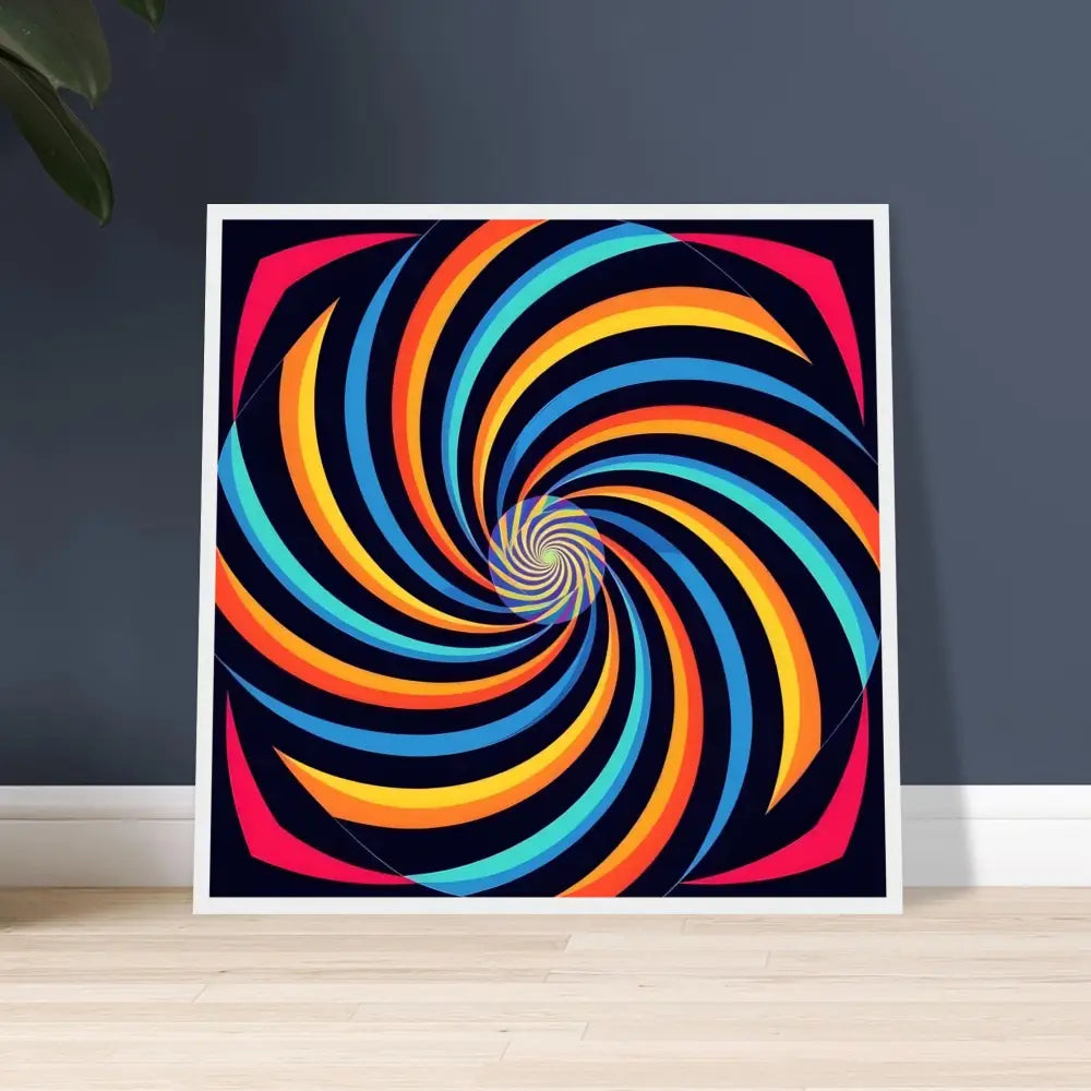Colorful spiral artwork displayed as a framed poster in PixiOnyx Urban Geometry collection