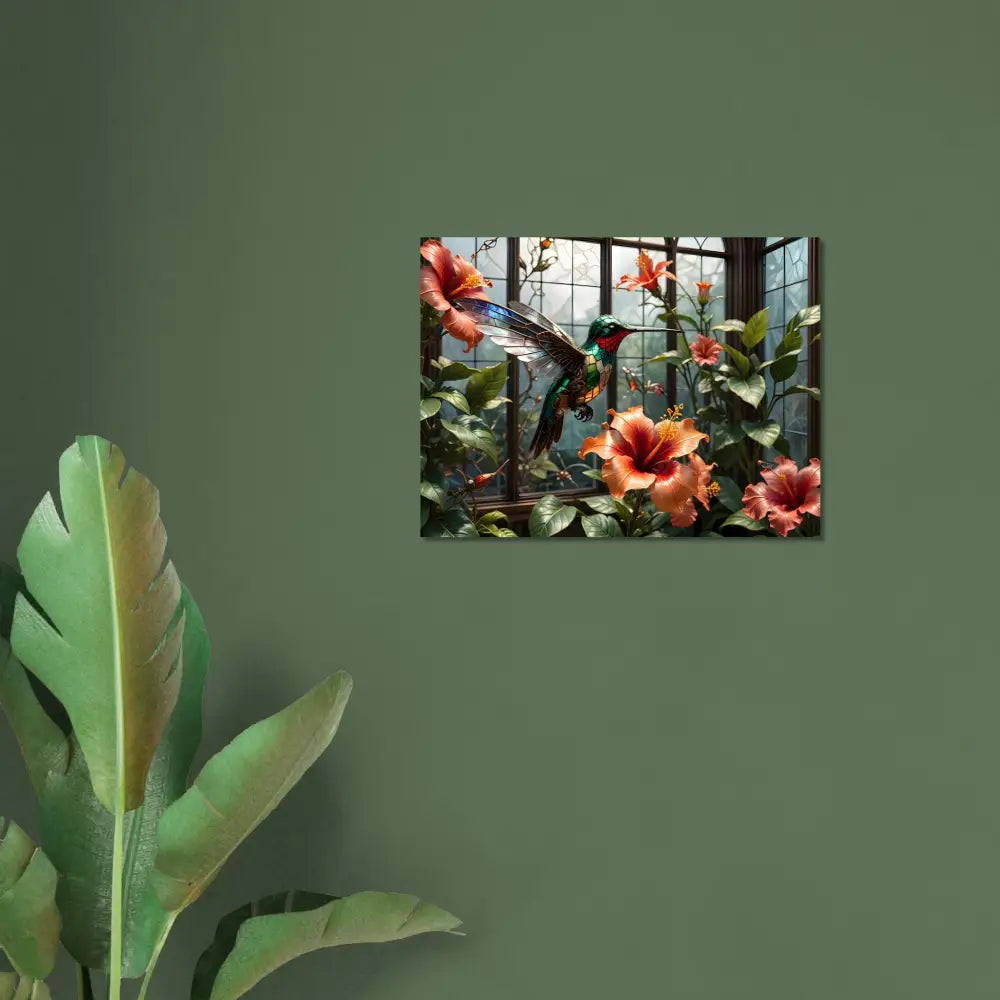 Hummingbird and hibiscus floral art framed poster Steampunk Hummingbird Nature Print