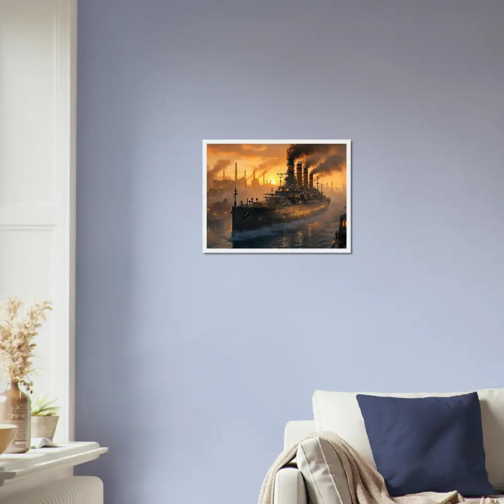 Framed poster of Steel Leviathan at Dusk showcasing PixiOnyx Warcore Elegance