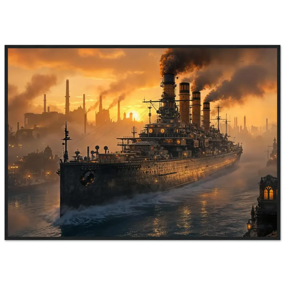 Steel Leviathan looms with illuminated decks in PixiOnyx Warcore Elegance framed poster