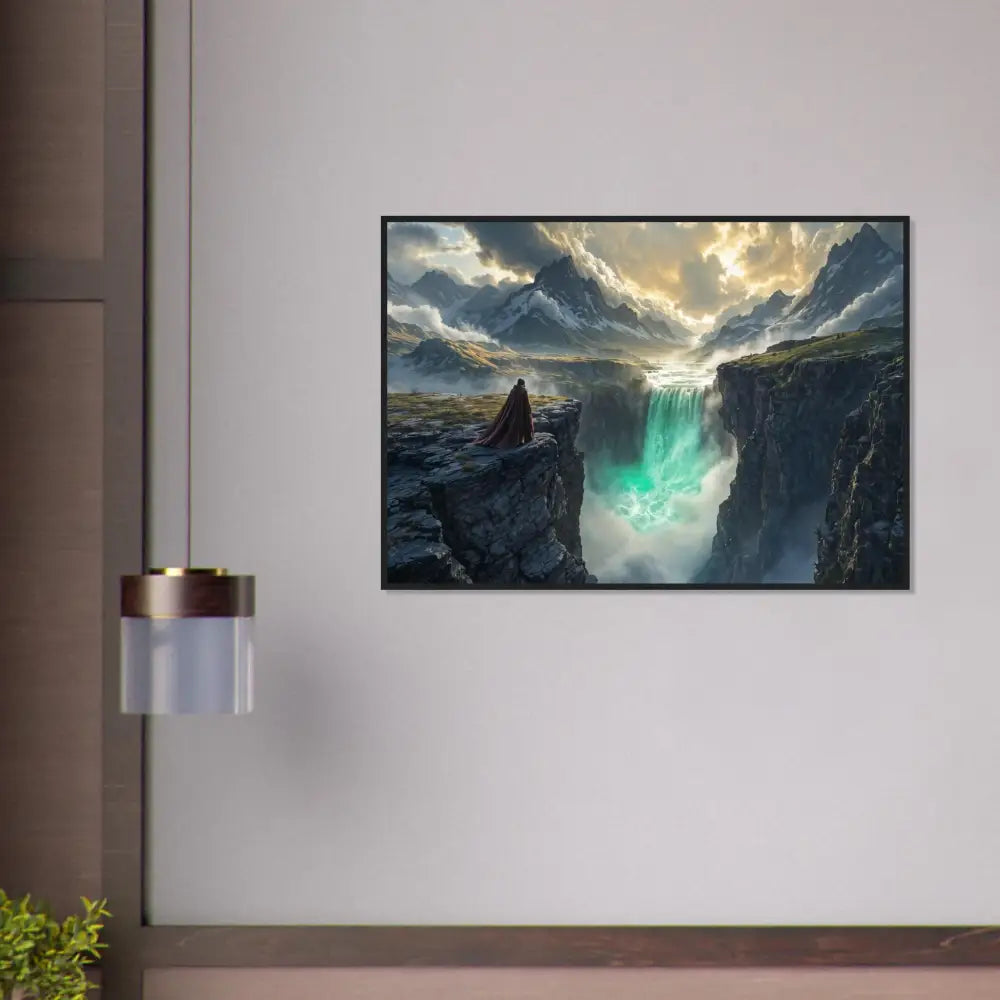 Framed fantasy landscape art poster titled The Edge of Silence from PixiOnyx Alpine Reverie Edition