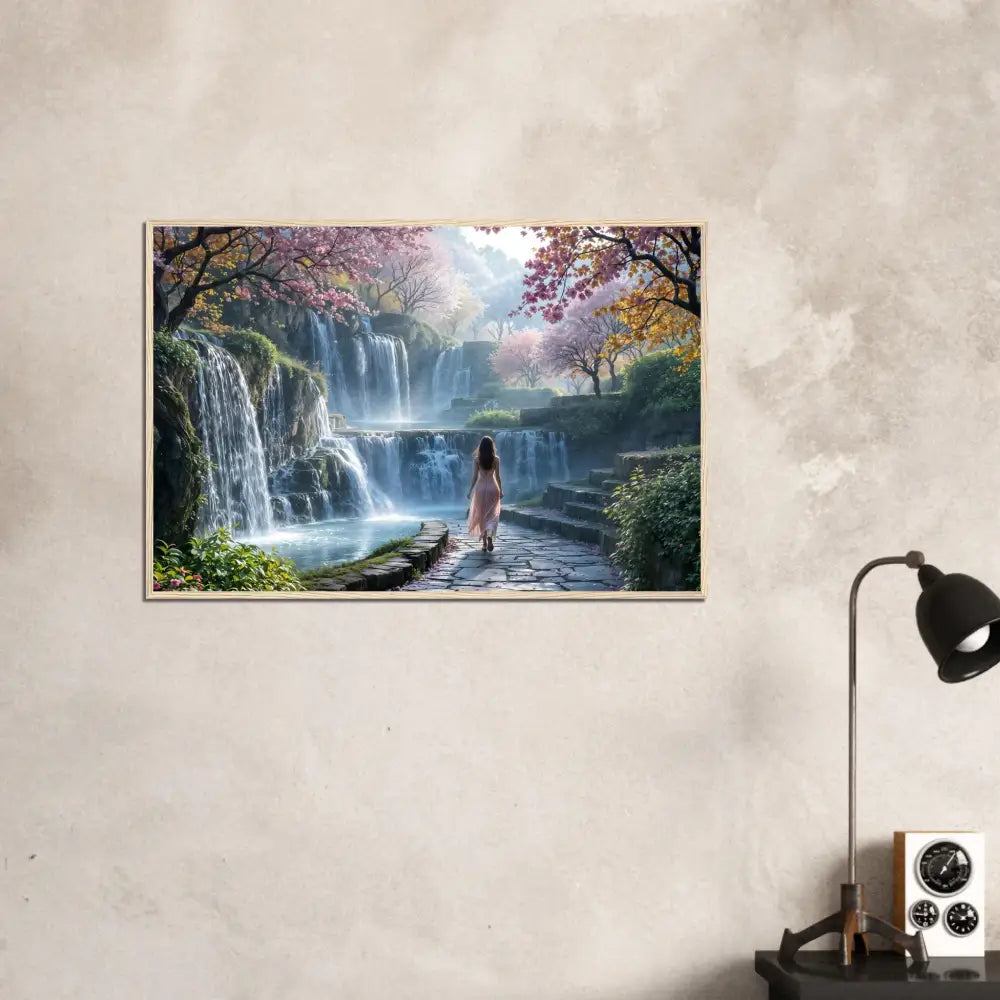 Framed waterfall landscape art poster from PixiOnyx Tranquil Dreamprint collection