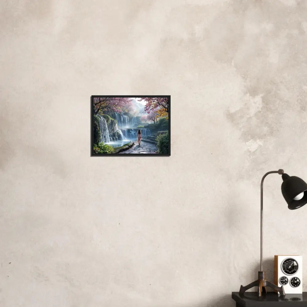 Framed waterfall art poster titled The Waterfall Orchard on PixiOnyx Tranquil Dreamprint