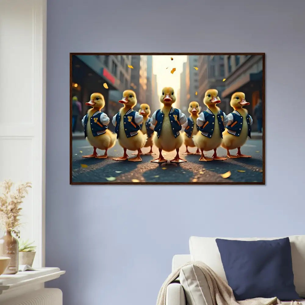 Framed Duckling Parade Print from PixiOnyx Urban Whimsy Poster collection