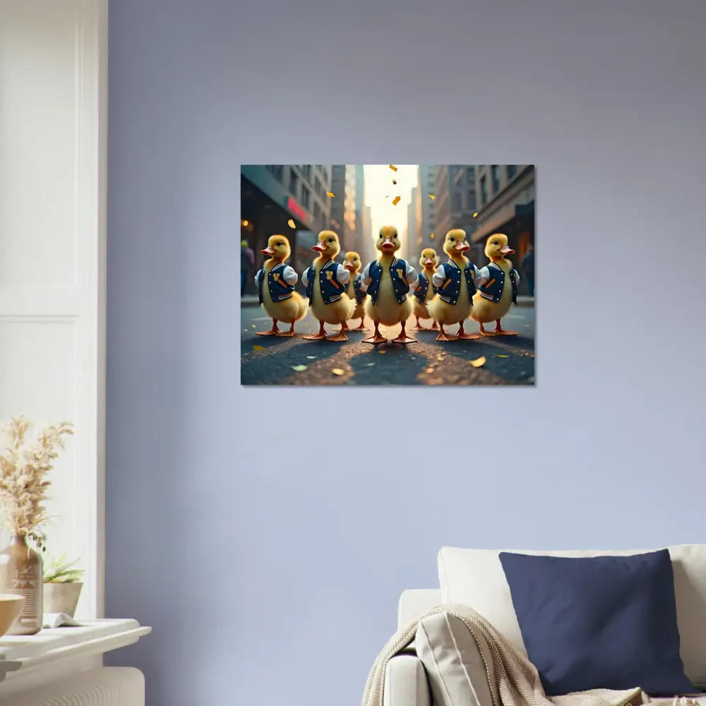 Framed Duckling Street Scene poster from PixiOnyx Urban Whimsy Print series