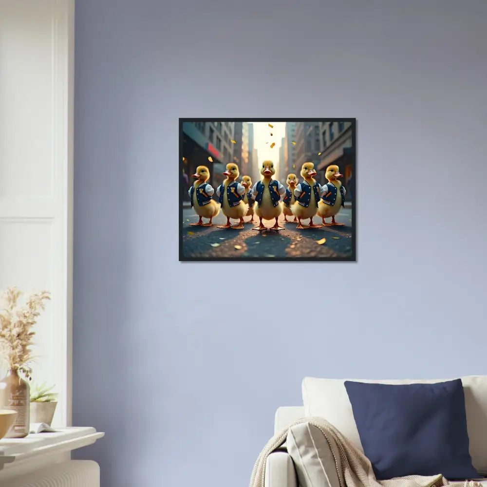 Framed Duckling Parade Artwork from PixiOnyx Urban Whimsy Poster Collection