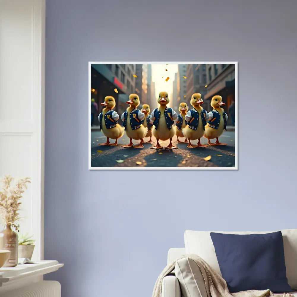 Framed Duckling Parade Print from PixiOnyx Urban Whimsy Poster Collection