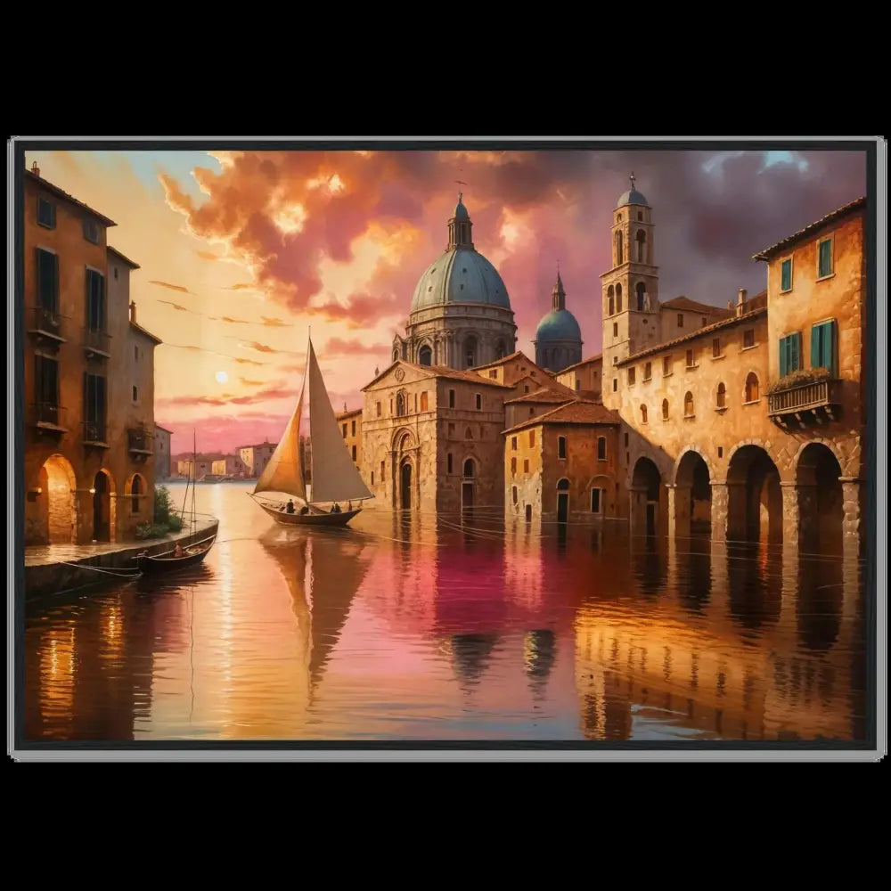 Vibrant Venetian Reverie romantic canal city sunset museum-quality poster printed