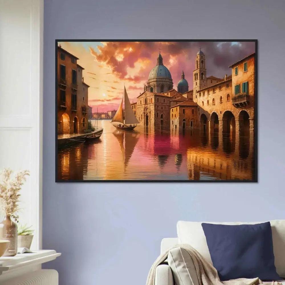 Vibrant oil painting of Venetian canal scene at sunset from Venetian Reverie series