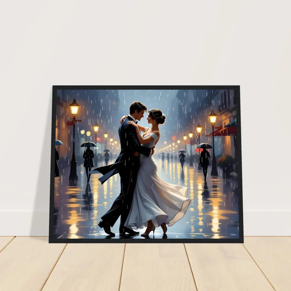 Framed romantic painting displayed in PixiOnyx Waltz in the Rain poster product