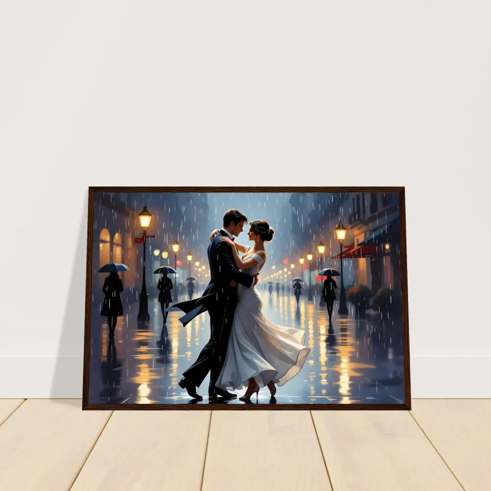 Framed painting of a couple dancing in the rain from PixiOnyx Waltz in the Rain poster