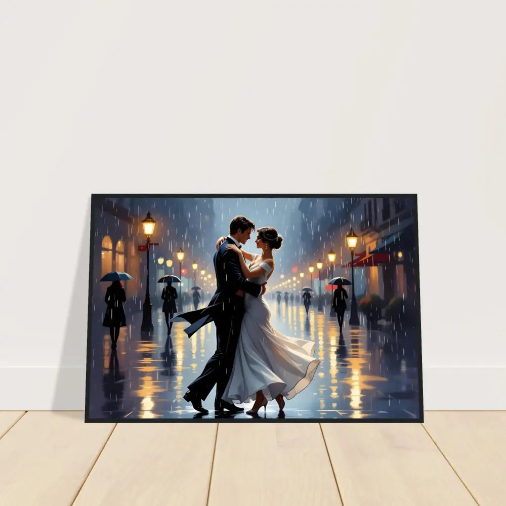 Framed poster of a couple dancing in the rain from PixiOnyx Waltz in the Rain collection