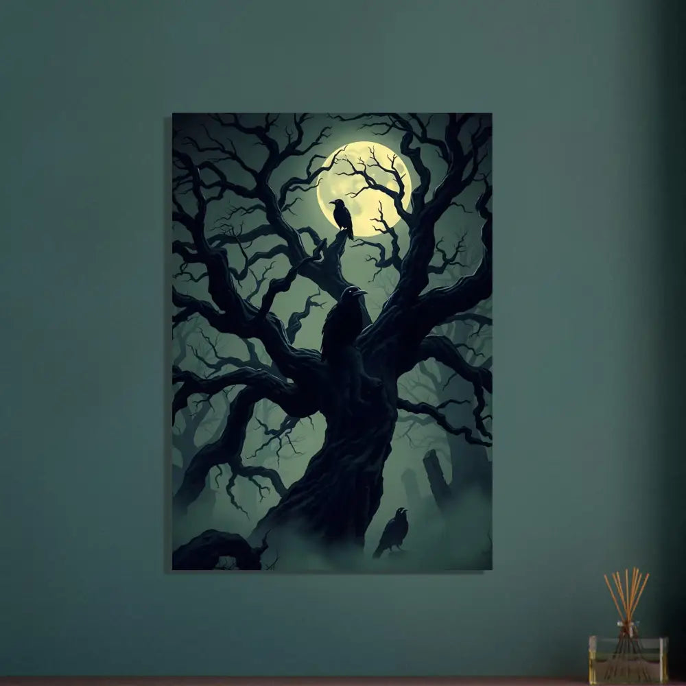 Eerie tree with ravens under moonlight in PixiOnyx Nocturne Frame Series poster