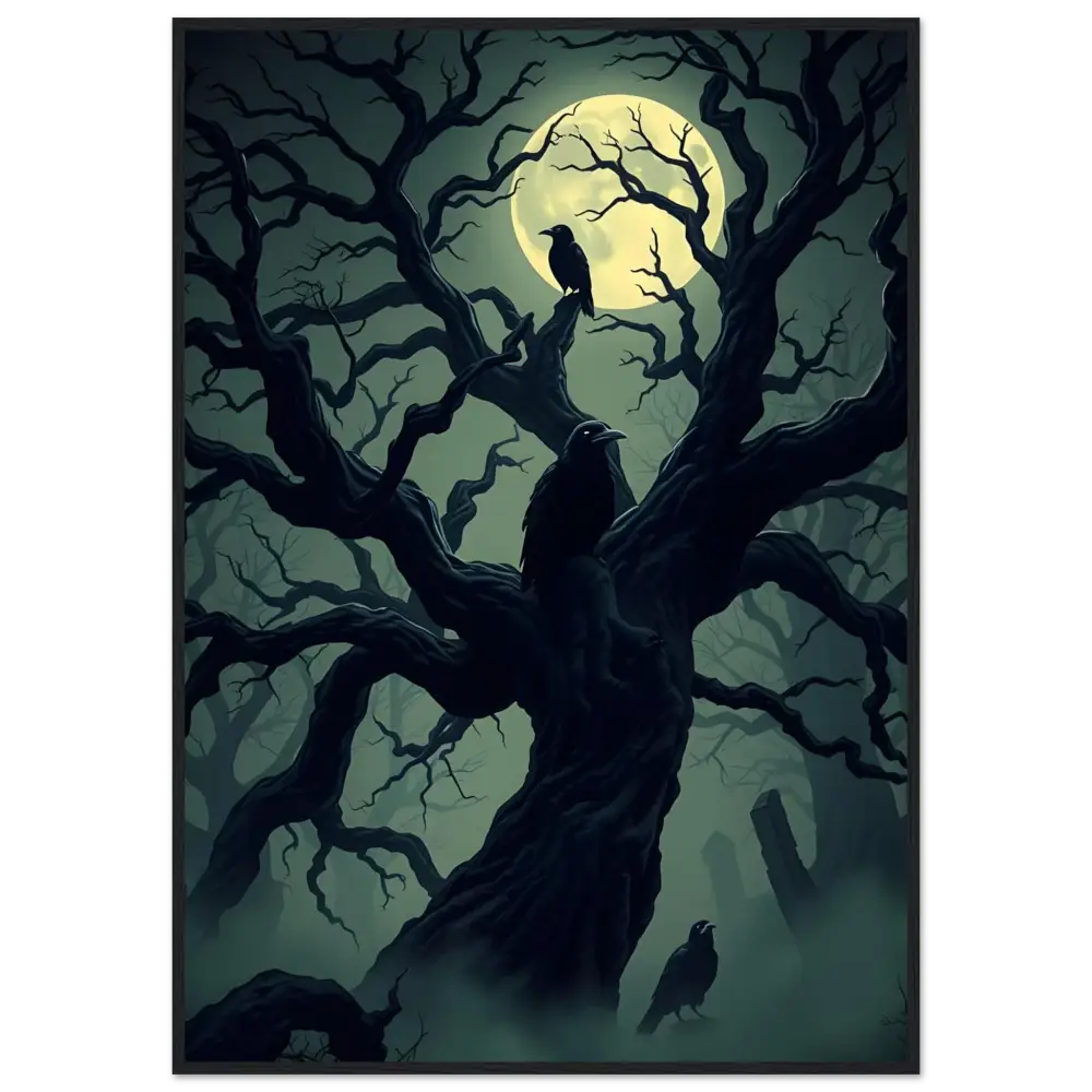 Spooky tree with ravens framed poster Watcher of the Crooked Moon PixiOnyx Nocturne Series