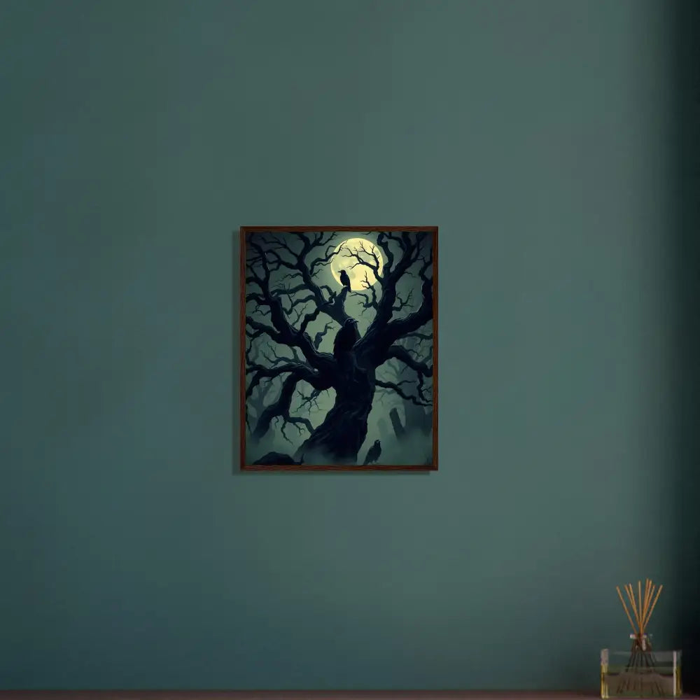 Framed spooky tree painting from PixiOnyx Nocturne Frame Series Watcher of the Crooked Moon