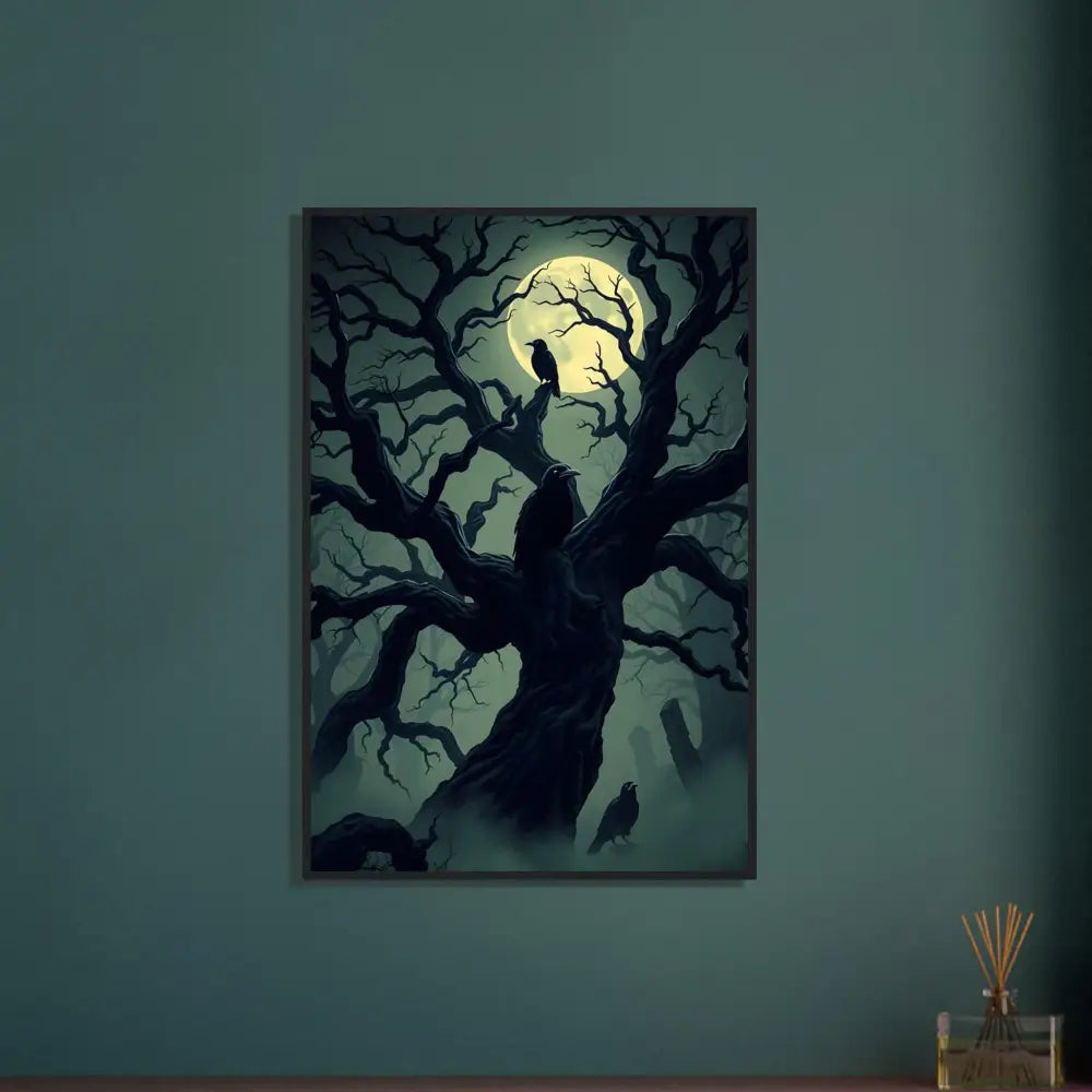 Framed spooky tree art from PixiOnyx Nocturne Series Watcher of the Crooked Moon