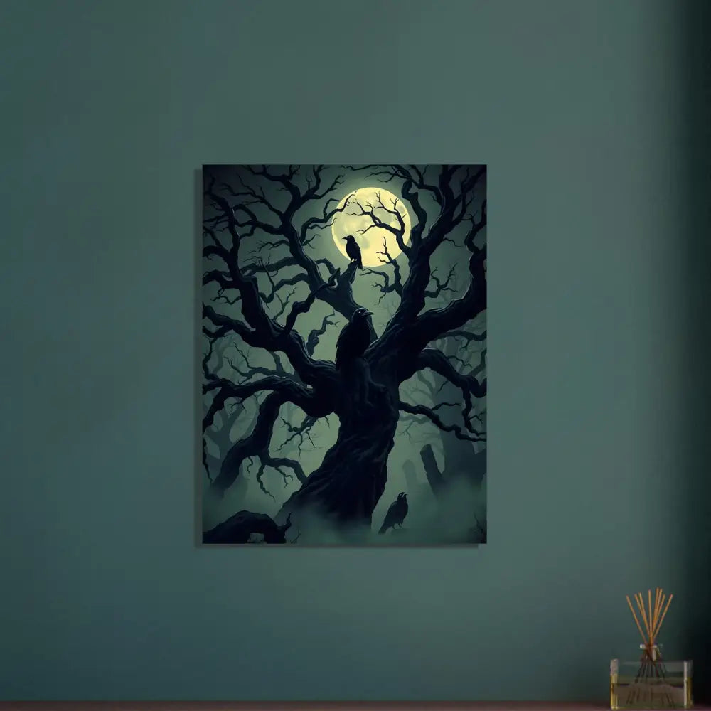 Spooky tree with crows under a full moon in PixiOnyx Nocturne Frame Series poster