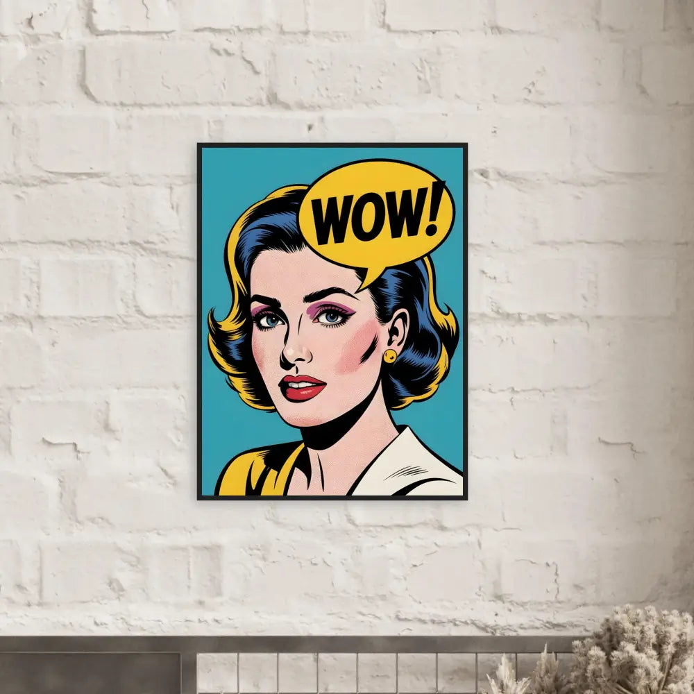 Pop art WOW! poster displayed in Framed Poster WOW Factor PixiOnyx Retro Pop Display