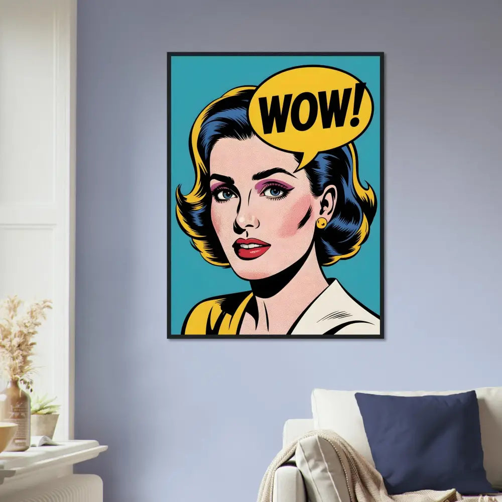 Framed pop art portrait displayed in PixiOnyx Retro Pop Display poster