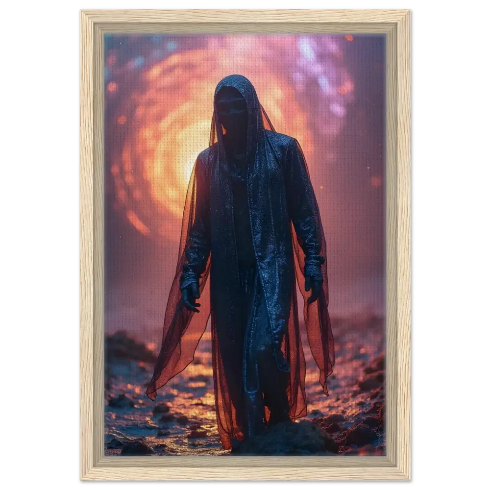 Framed Shadowwalker Canvas featuring a dark cloaked figure from PixiOnyx Gallery Wrap