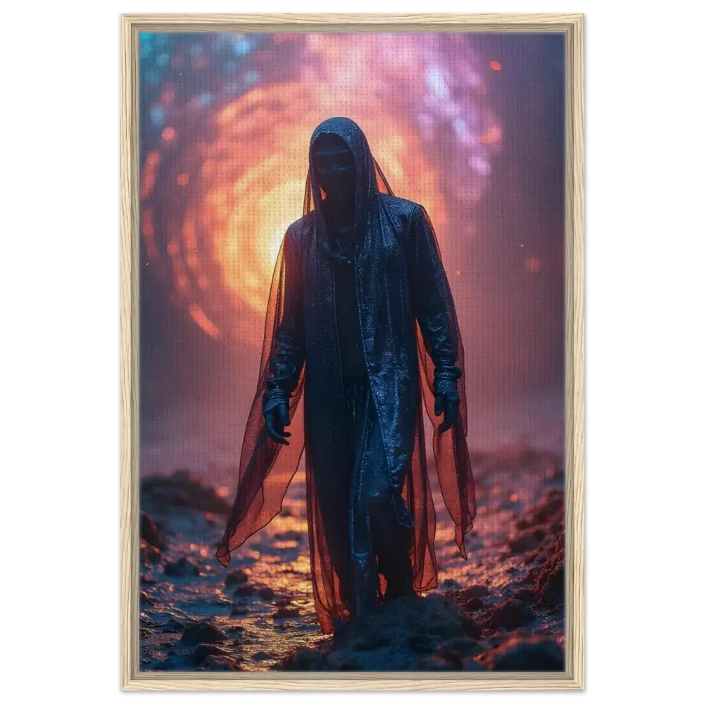 Framed shadowy hooded figure in an otherworldly landscape for PixiOnyx Gallery Wrap