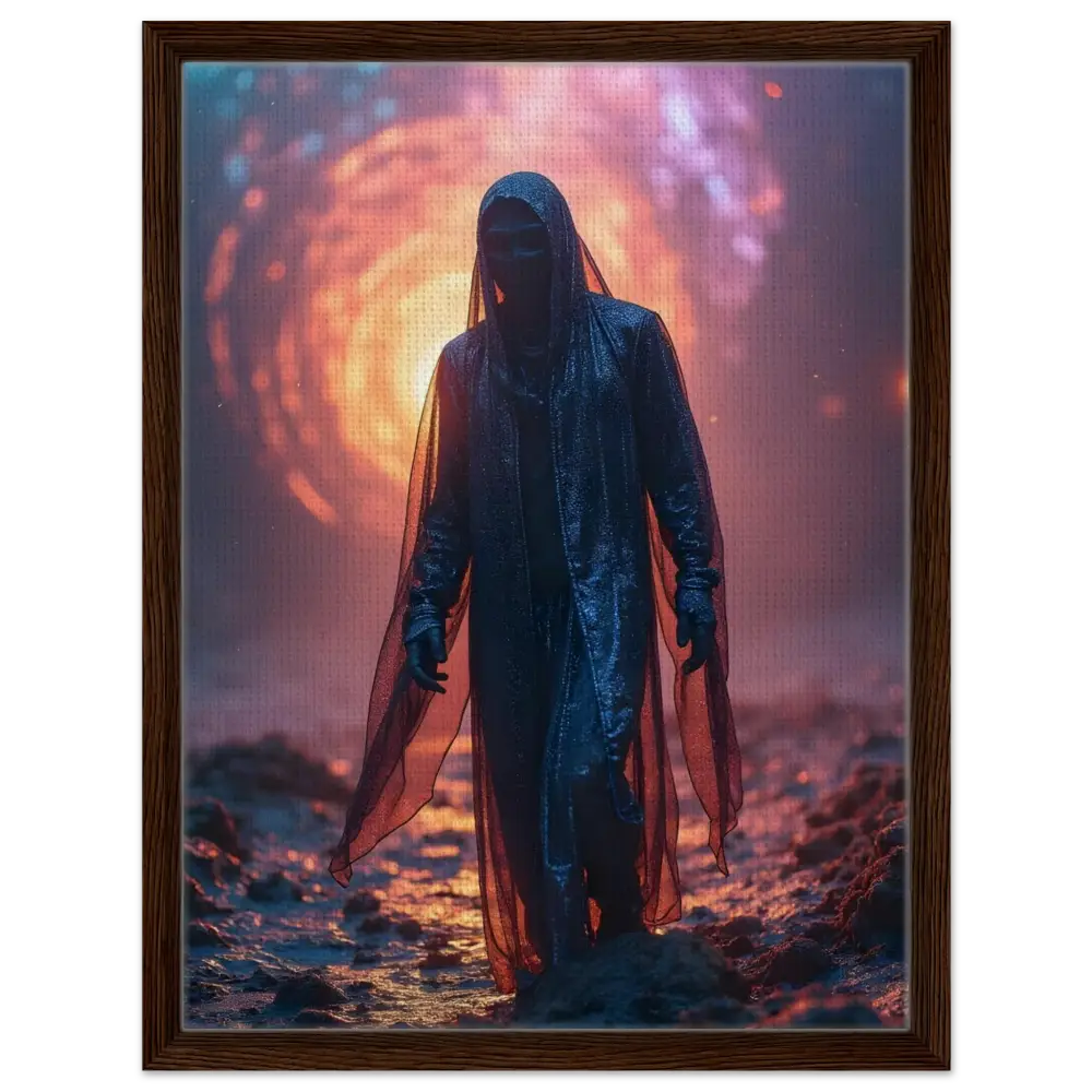 Framed Shadowwalker Canvas featuring a hooded figure by PixiOnyx Gallery Wrap