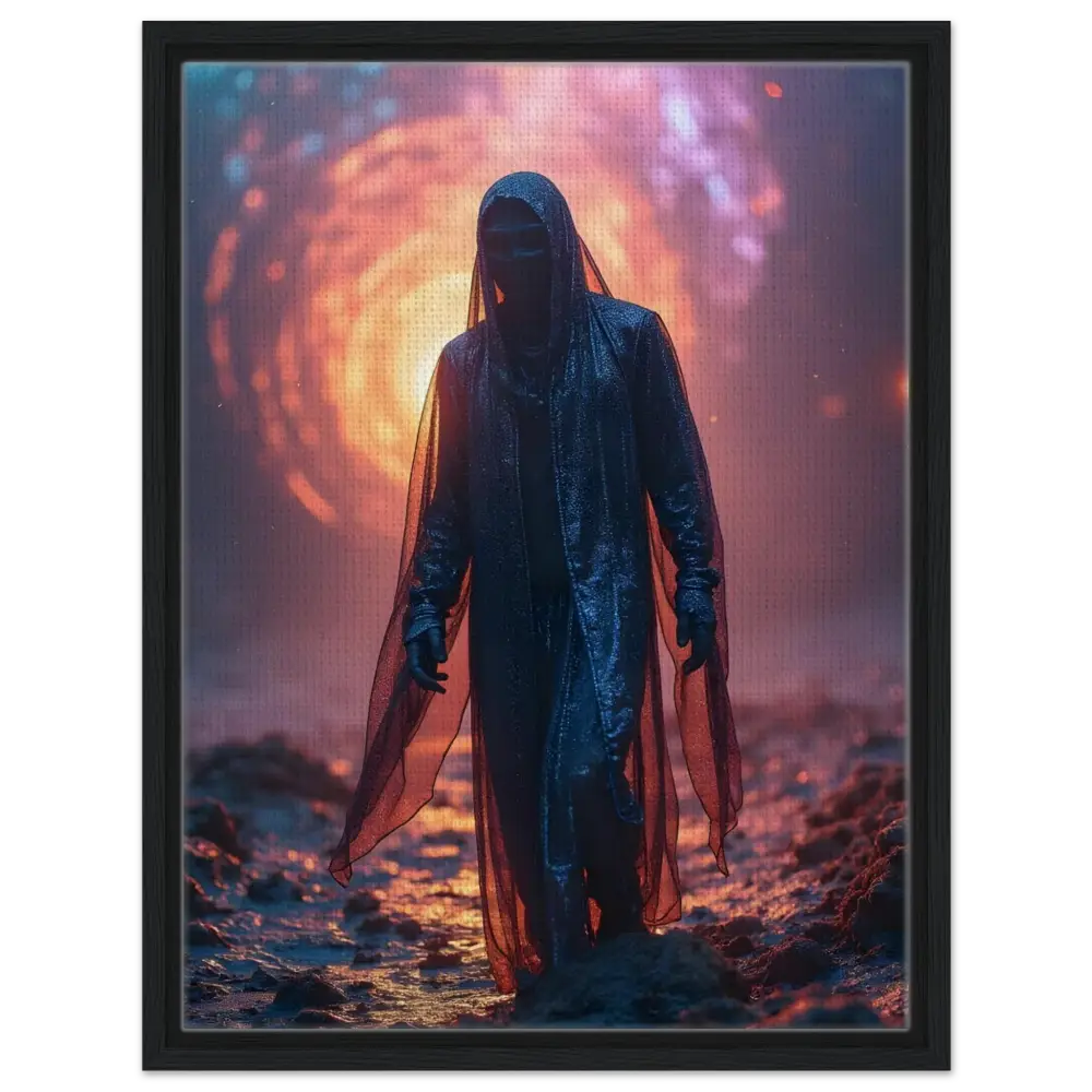Hooded figure in flowing robe artwork on Framed Shadowwalker Canvas by PixiOnyx Gallery Wrap
