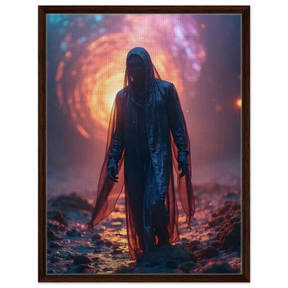 Framed Shadowwalker Canvas featuring a hooded cloaked figure by PixiOnyx Gallery Wrap