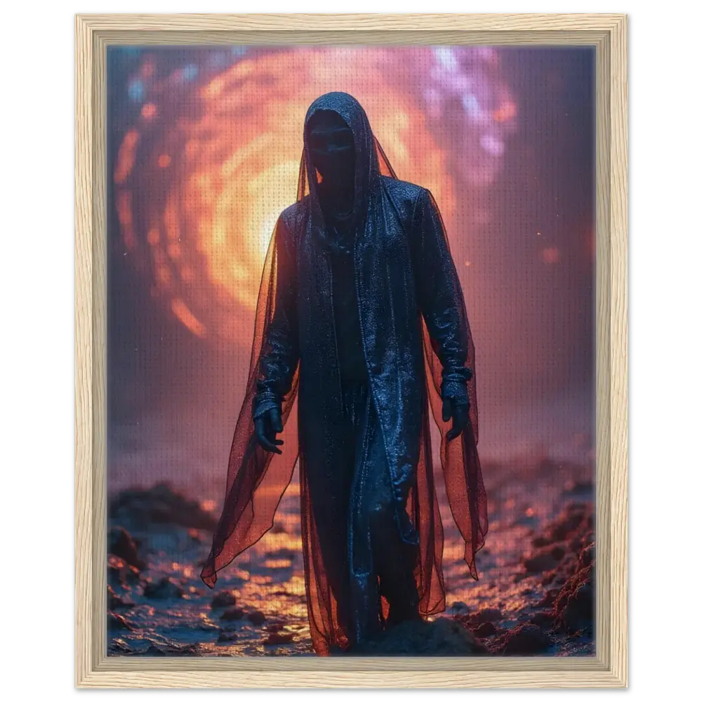 Hooded figure in flowing cloak on framed Shadowwalker Canvas by PixiOnyx Gallery Wrap