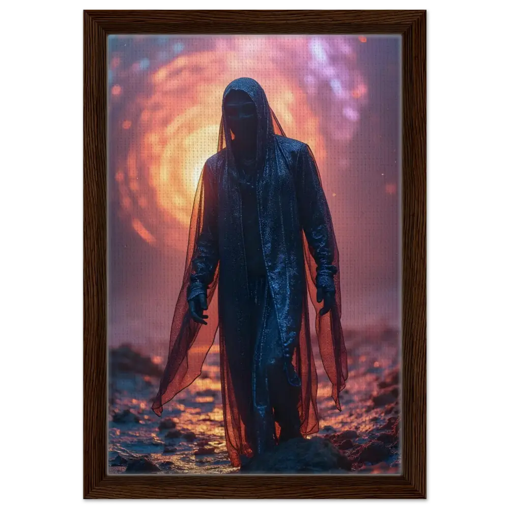 Framed Shadowwalker Canvas featuring hooded figure artwork from PixiOnyx Gallery Wrap