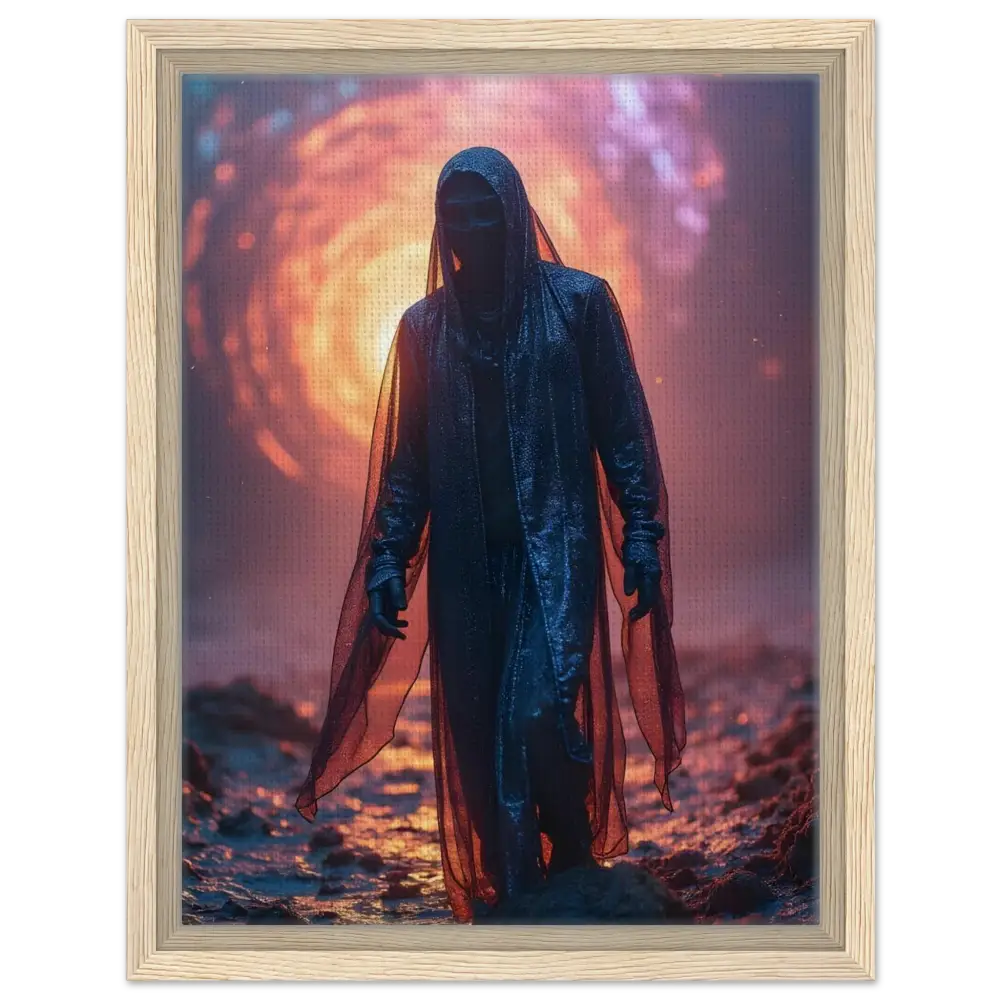 Framed hooded figure art called Shadowwalker Canvas displayed in PixiOnyx Gallery Wrap
