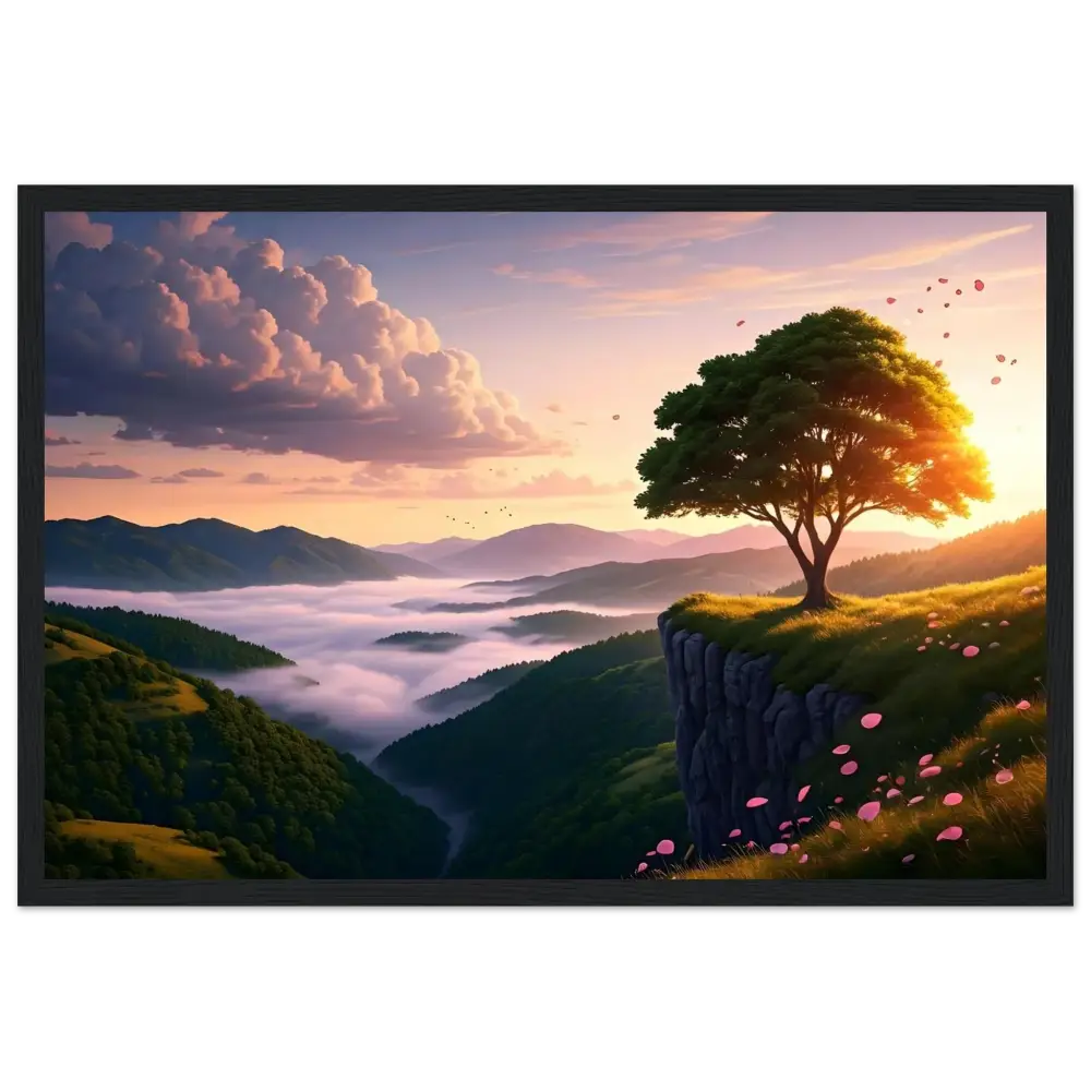 Framed landscape painting from PixiOnyx Sunset Poster The Edge of Dawn Matte Landscape Print