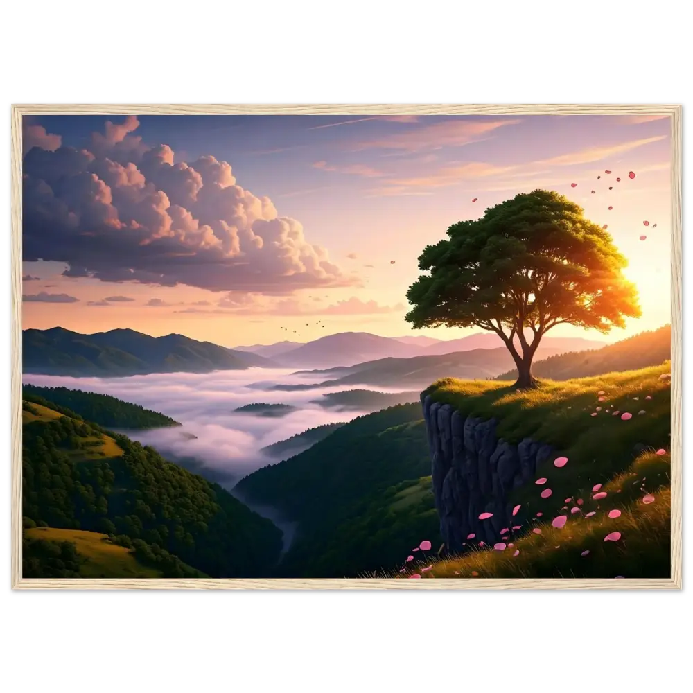 Framed landscape painting titled Framed Sunrise Poster The Edge of Dawn by PixiOnyx