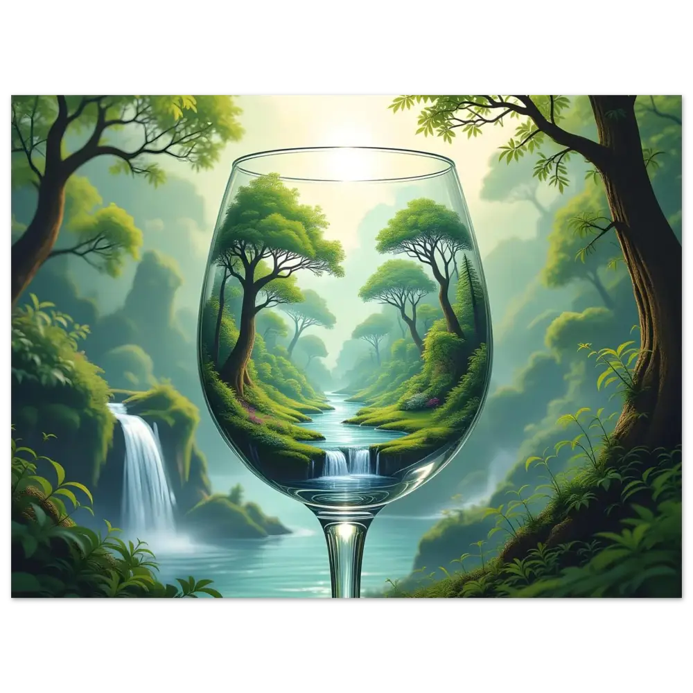 Wine glass containing a lush forest landscape from PixiOnyx Dreamcore Display