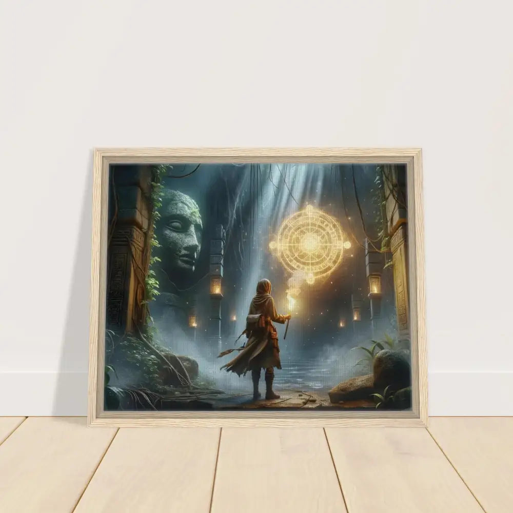 Framed fantasy art of Torchbearer with glowing glyphs from PixiOnyx Jungle Lore collection