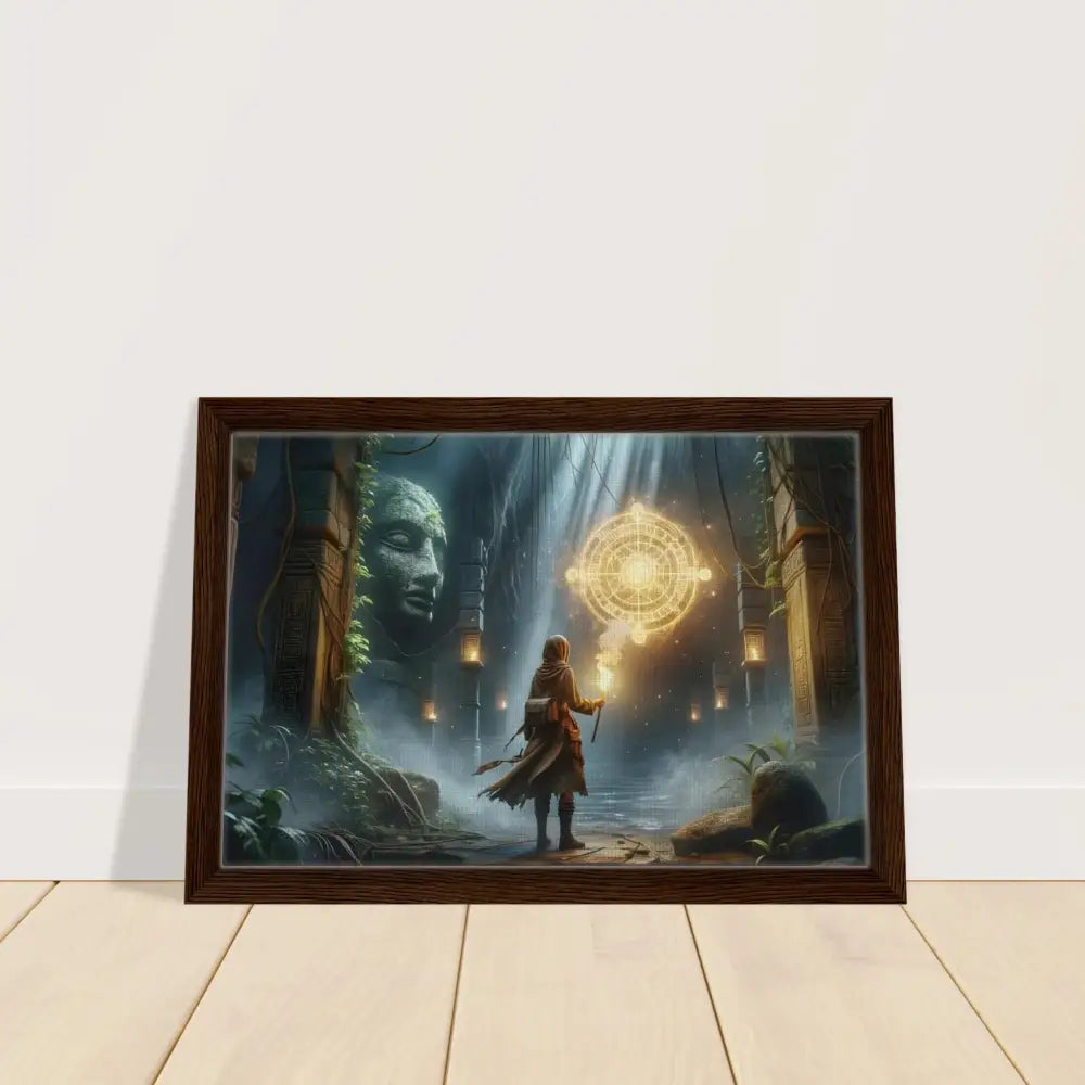 Framed fantasy art of a Torchbearer Glowing Glyph Explorer for PixiOnyx Jungle Lore