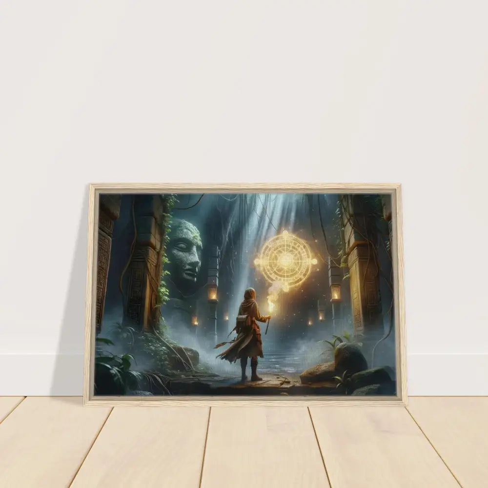 Framed fantasy art print of Torchbearer Canvas showcasing Glowing Glyph Explorer Art