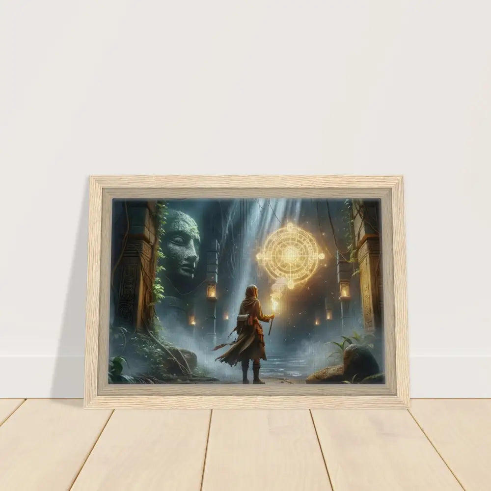 Framed fantasy art print featuring a Glowing Glyph Explorer from PixiOnyx Jungle Lore