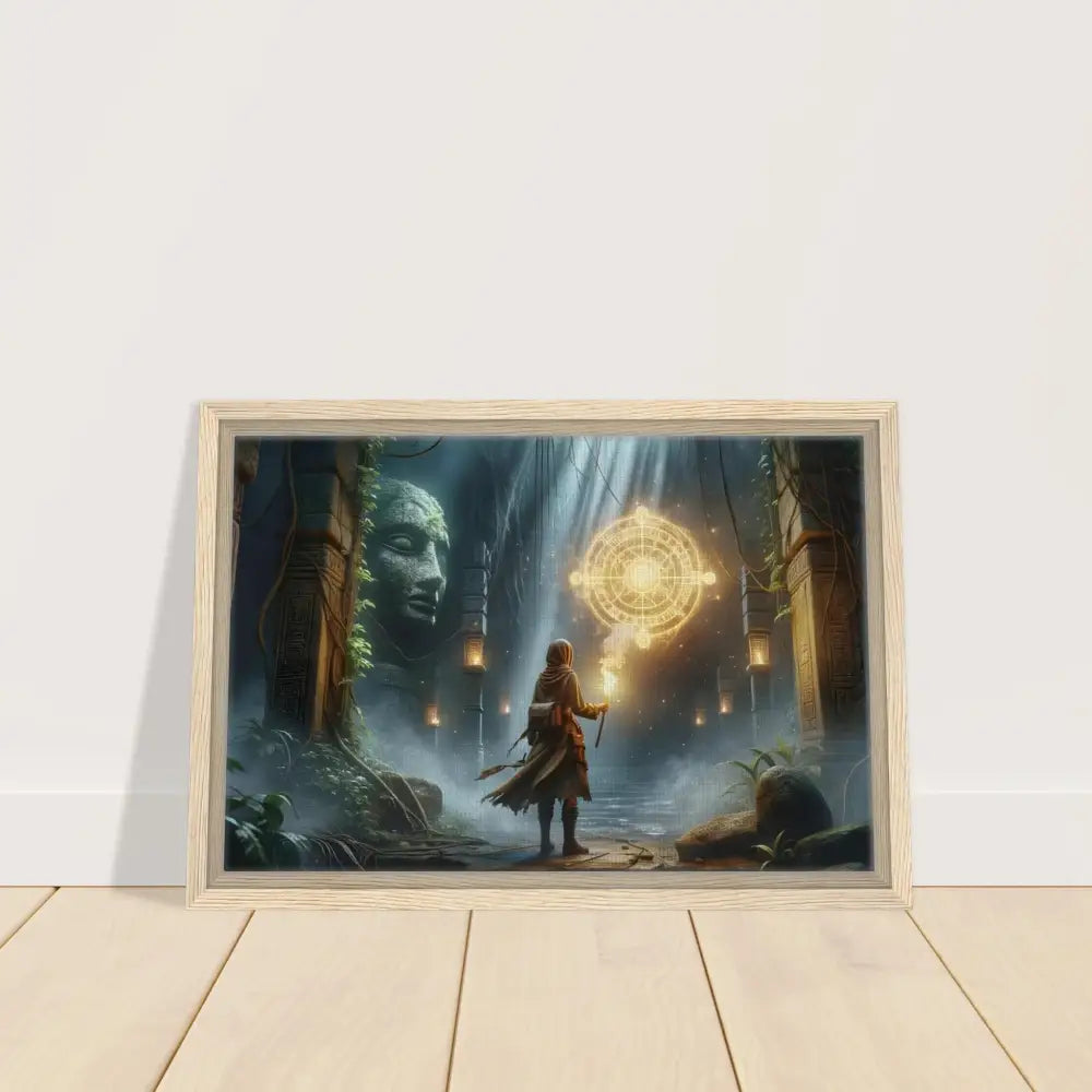 Framed fantasy art of a Torchbearer Glowing Glyph Explorer in PixiOnyx Jungle Lore