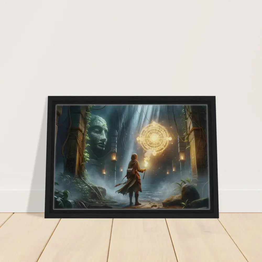 Framed fantasy art print showcasing Glowing Glyph Explorer in PixiOnyx Jungle Lore style
