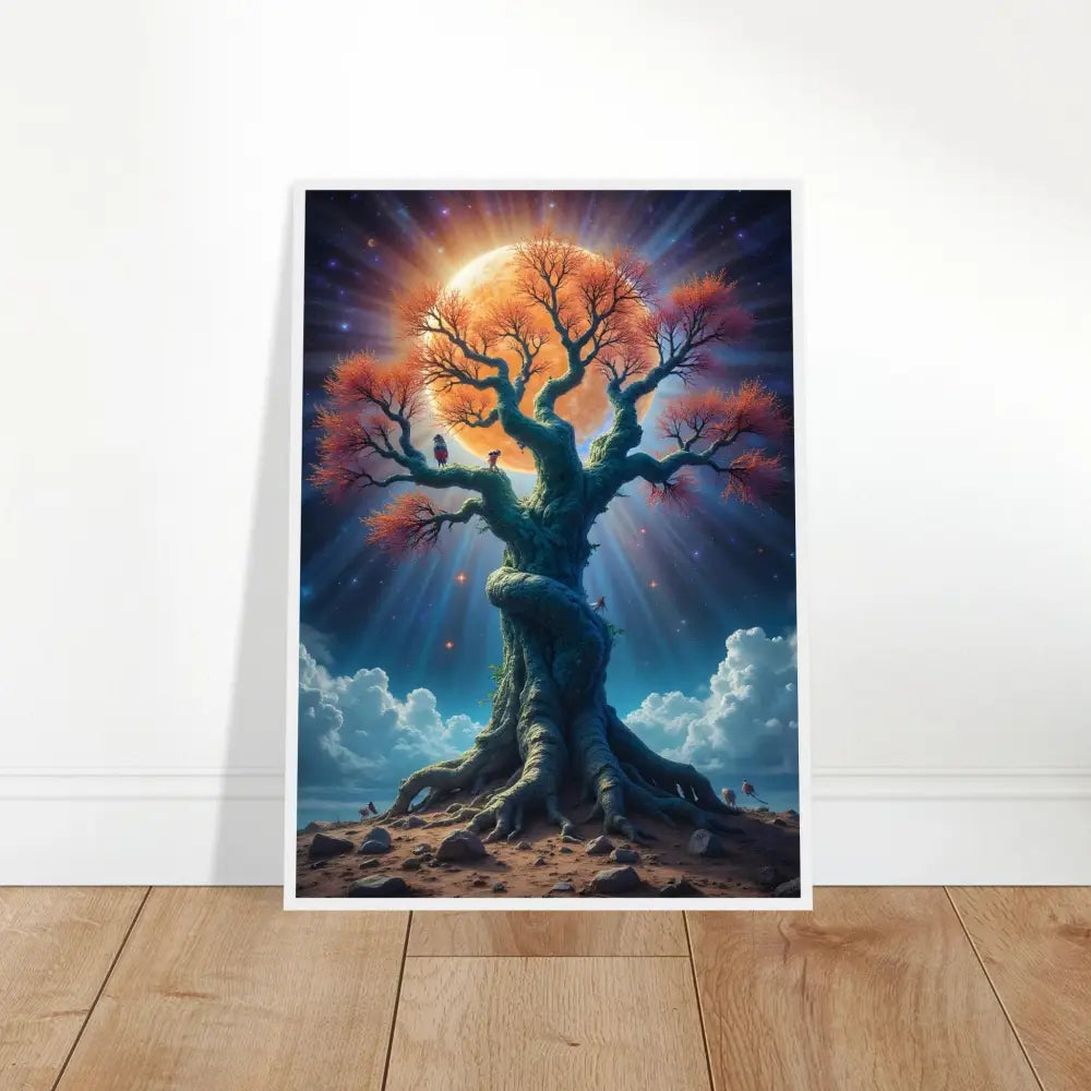 Framed Tree of Light Art print featuring cosmic roots on PixiOnyx matte paper