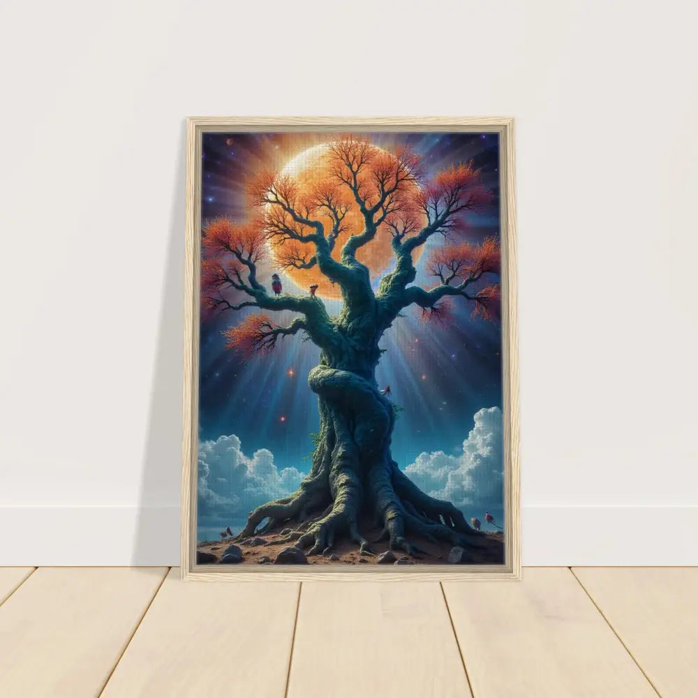 Framed Tree of Light Canvas cosmic roots fantasy wall art displayed on wall