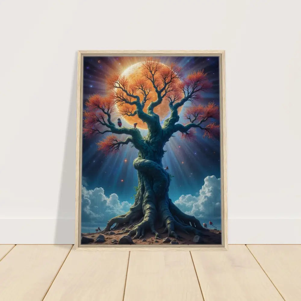 Framed Tree of Life art displayed on cosmic roots PixiOnyx Fantasy Wall Art