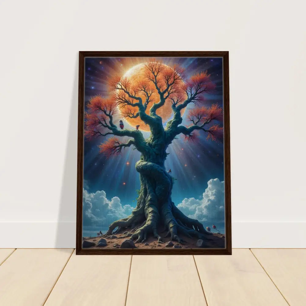 Framed Tree of Light Canvas Cosmic Roots displayed in PixiOnyx Fantasy Wall Art collection