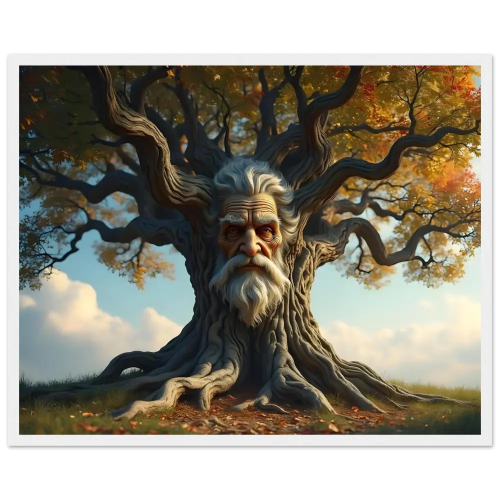 Framed Treeface Art The Wisdomroot Sentinel PixiOnyx Matte Poster with an old man’s face in the tree