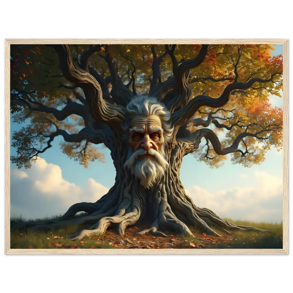 Framed Treeface Art depicts a wise old man’s face integrated into a tree for PixiOnyx Poster