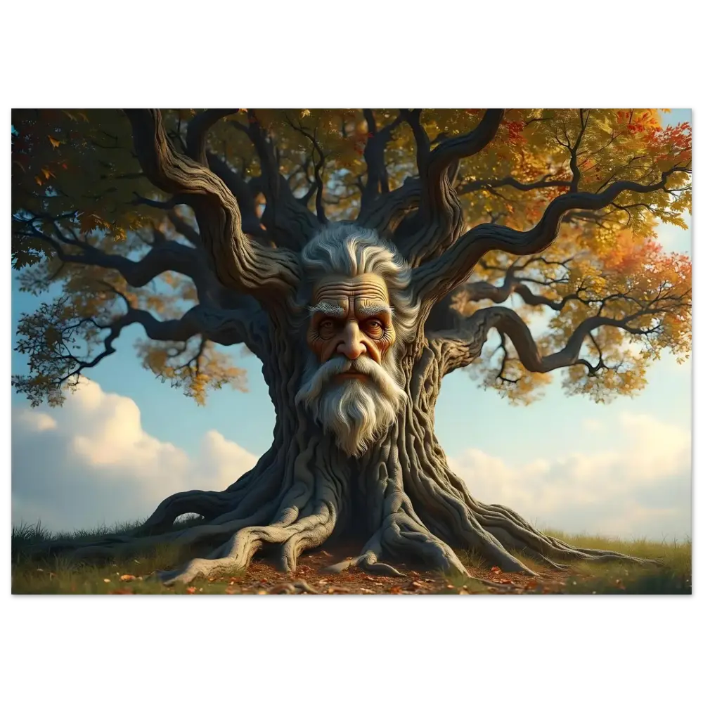 Ent-like tree with a human face in PixiOnyx Matte Poster called Wisdomroot Sentinel