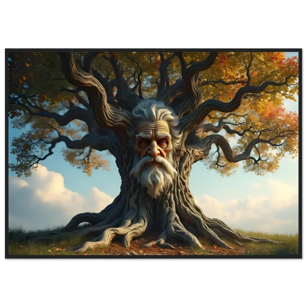 Framed Treeface Art depicts a tree with an old man’s face in PixiOnyx Matte Poster